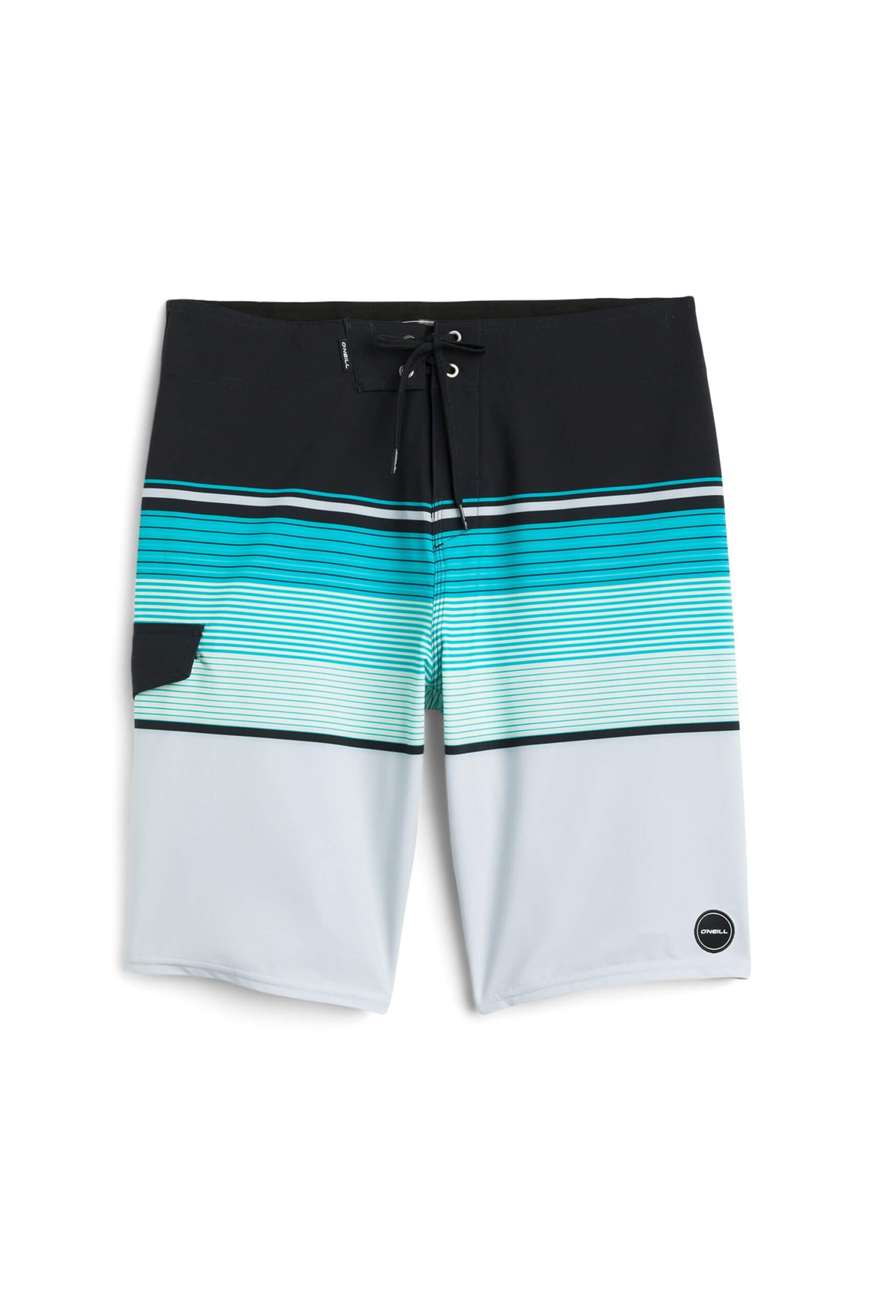 Stitch Fix Men's black, aqua blue and grey swim trunks.