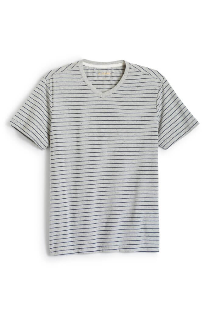 Stitch Fix men’s grey and white striped V-neck T-shirt.