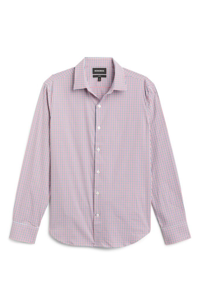 Stitch Fix men's light purple micro plaid button-down shirt.