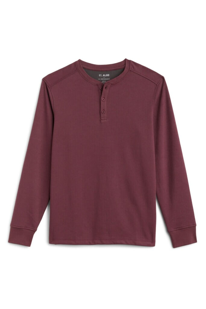 Stitch Fix men's burgundy long-sleeve henley shirt.