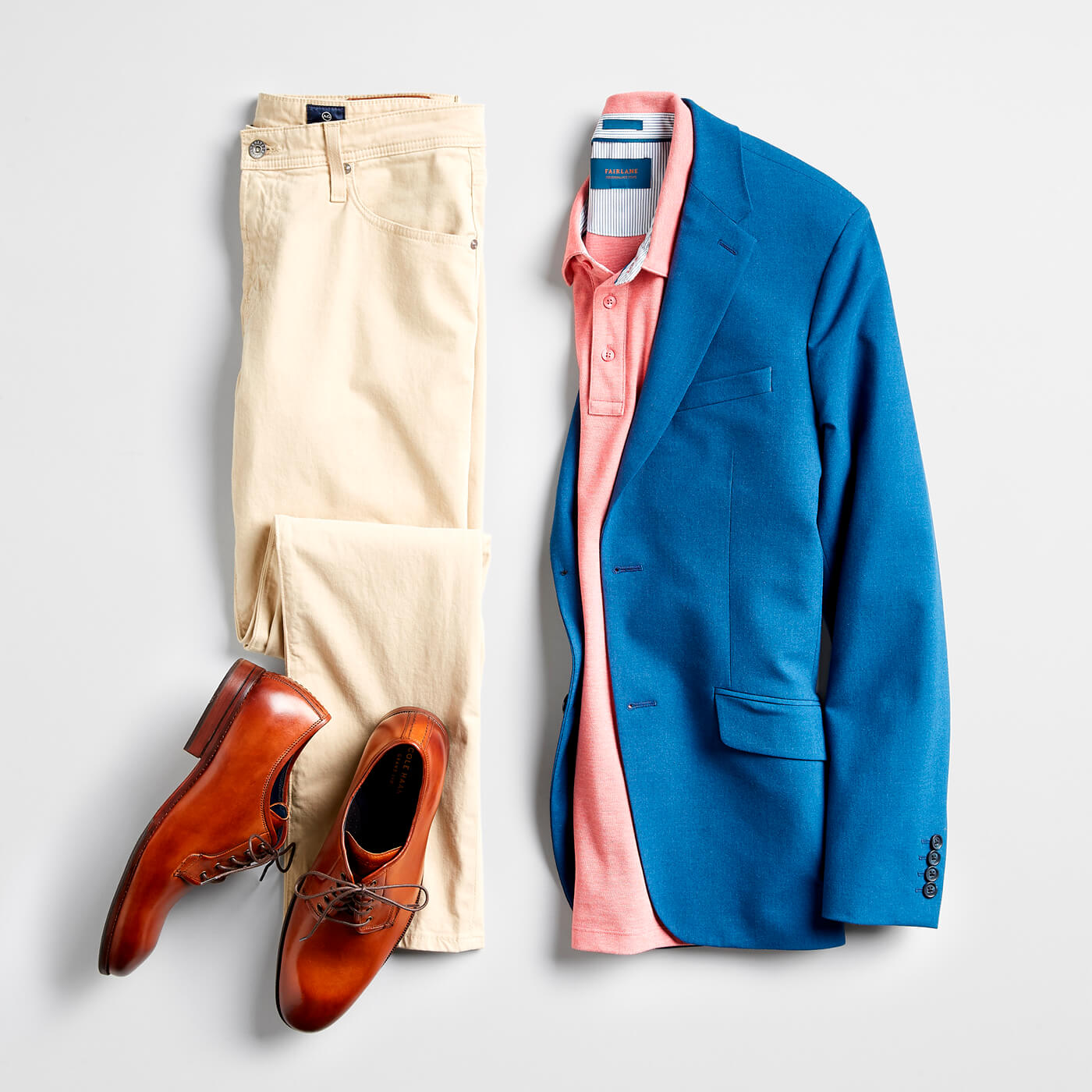 polo and blue blazer outfit