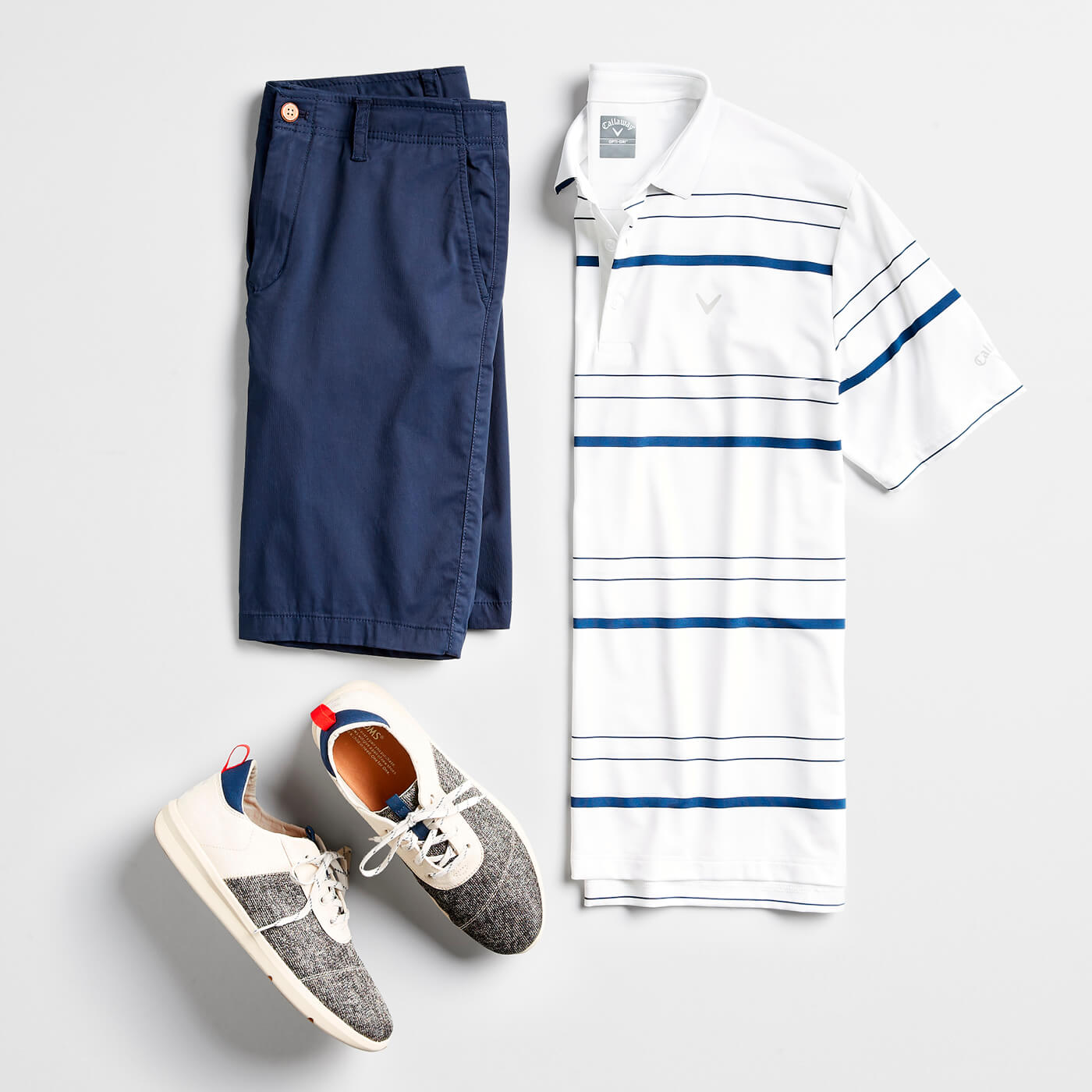 striped polo and shorts