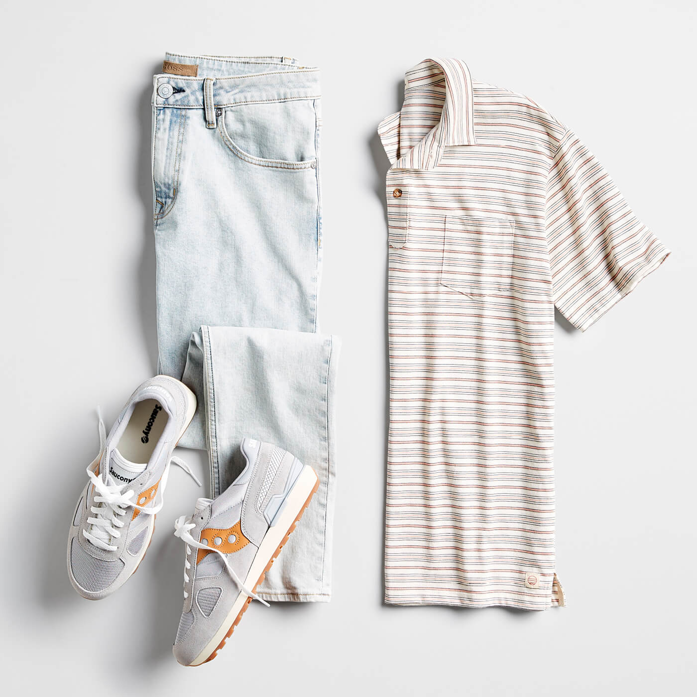 striped polo and jeans