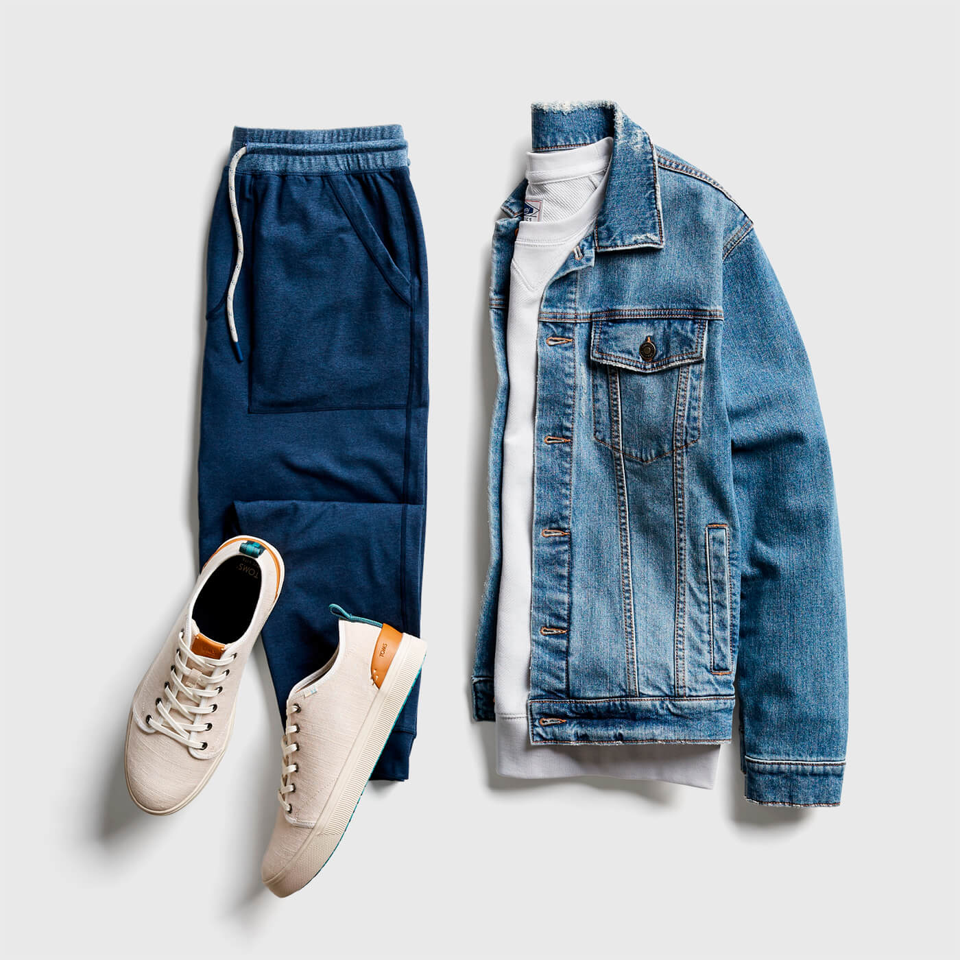 jean jacket with adidas pants