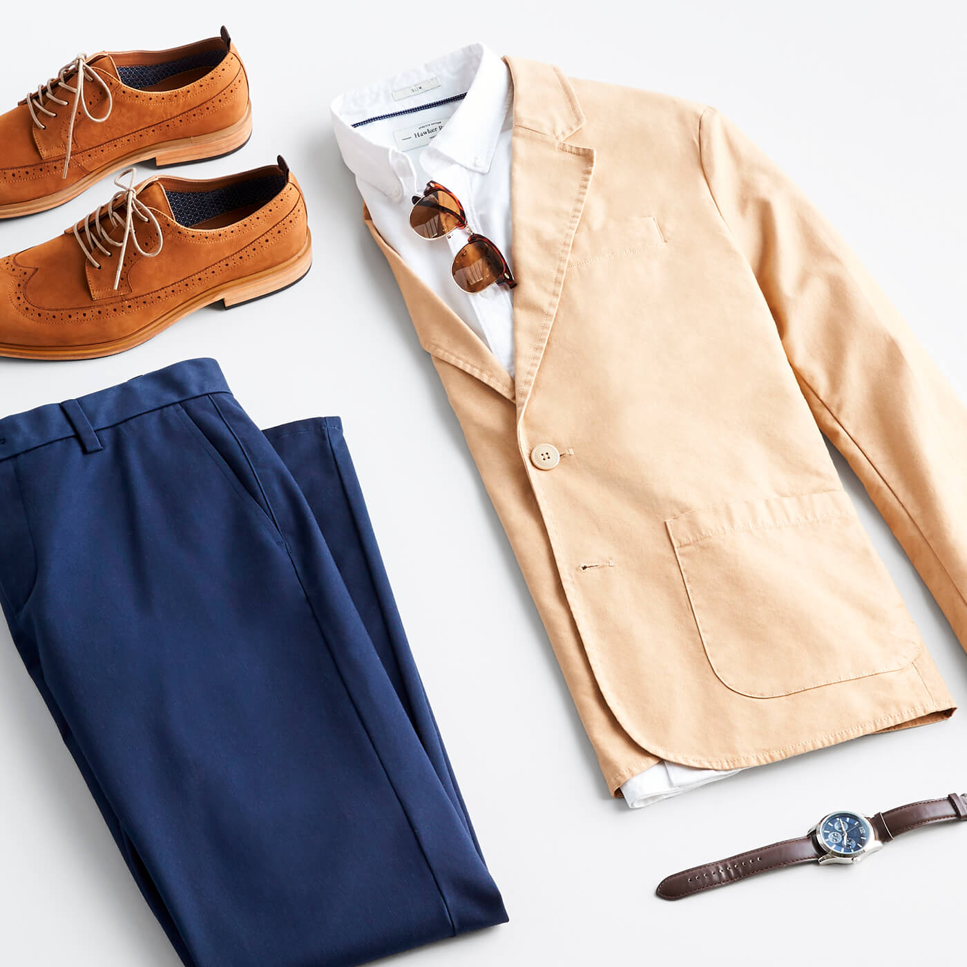 Khaki blazer navy pants deals