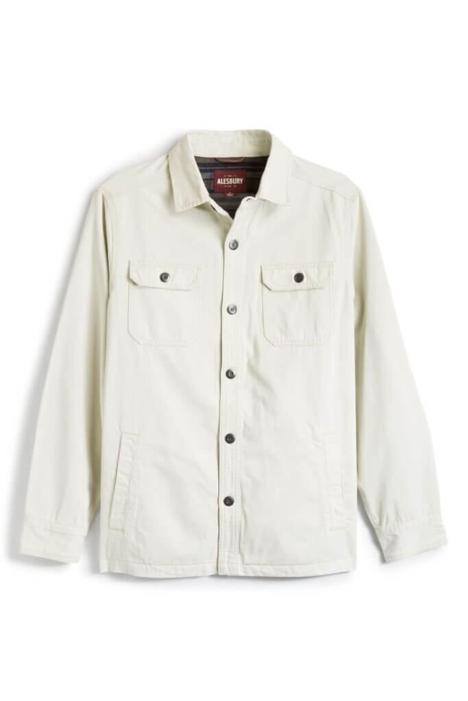 Stitch Fix Men’s shacket in white cotton with button-front.