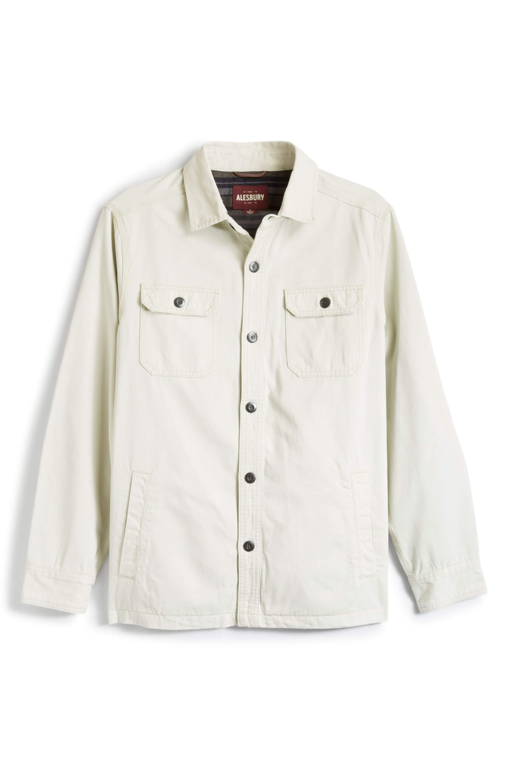 Stitch Fix Men’s shacket in white cotton with button-front.