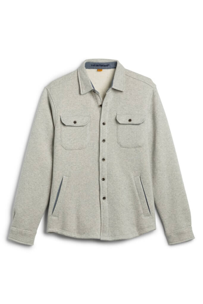 Stitch Fix Men’s Shacket in gray with sherpa-lined fleece.