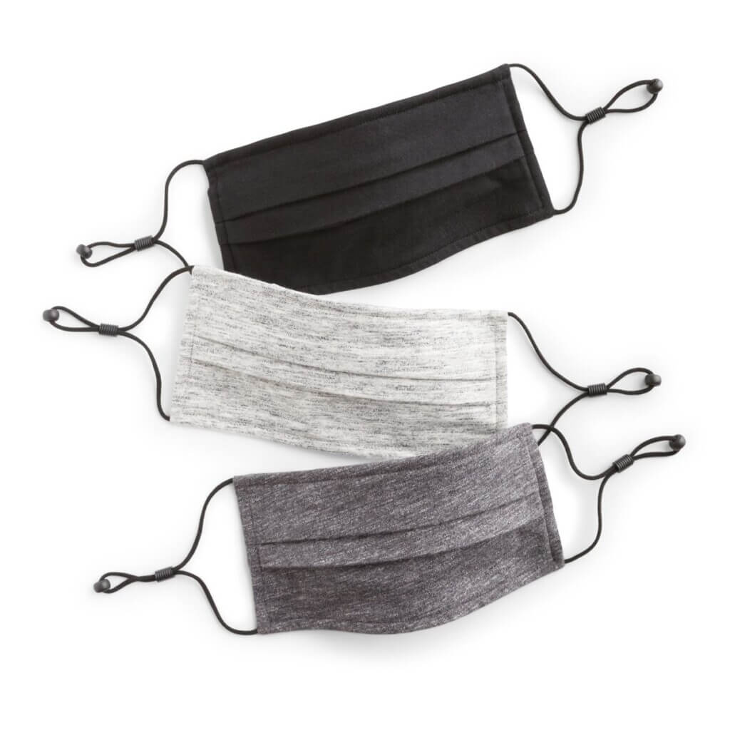 Stitch Fix Men’s masks set of three in black, light grey and dark grey.