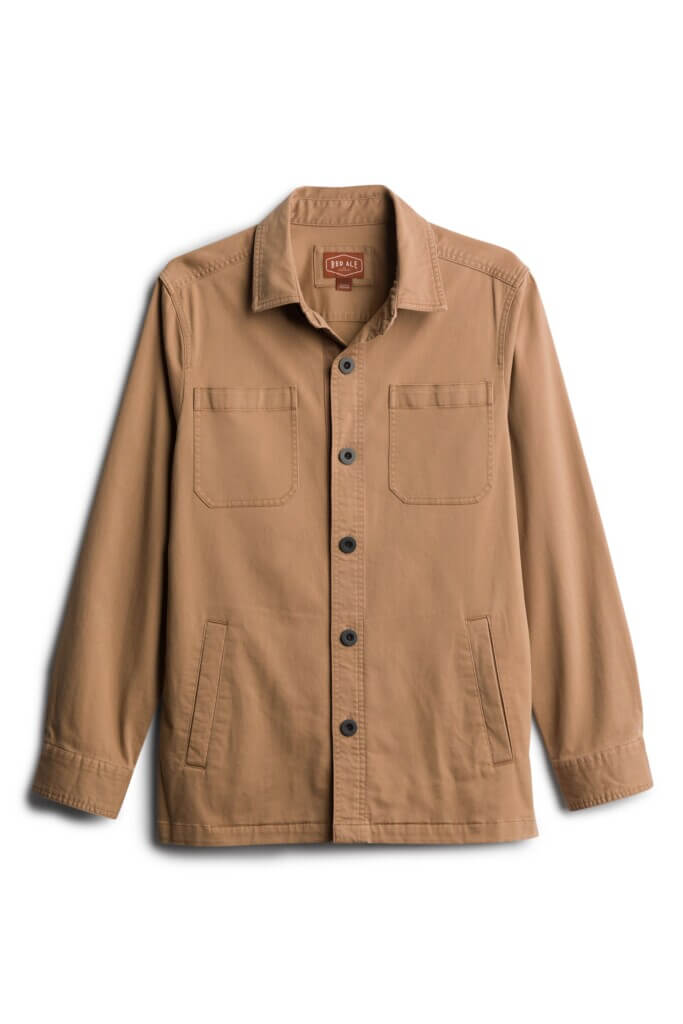 Stitch Fix Men’s Shacket featuring khaki button front cotton shacket.