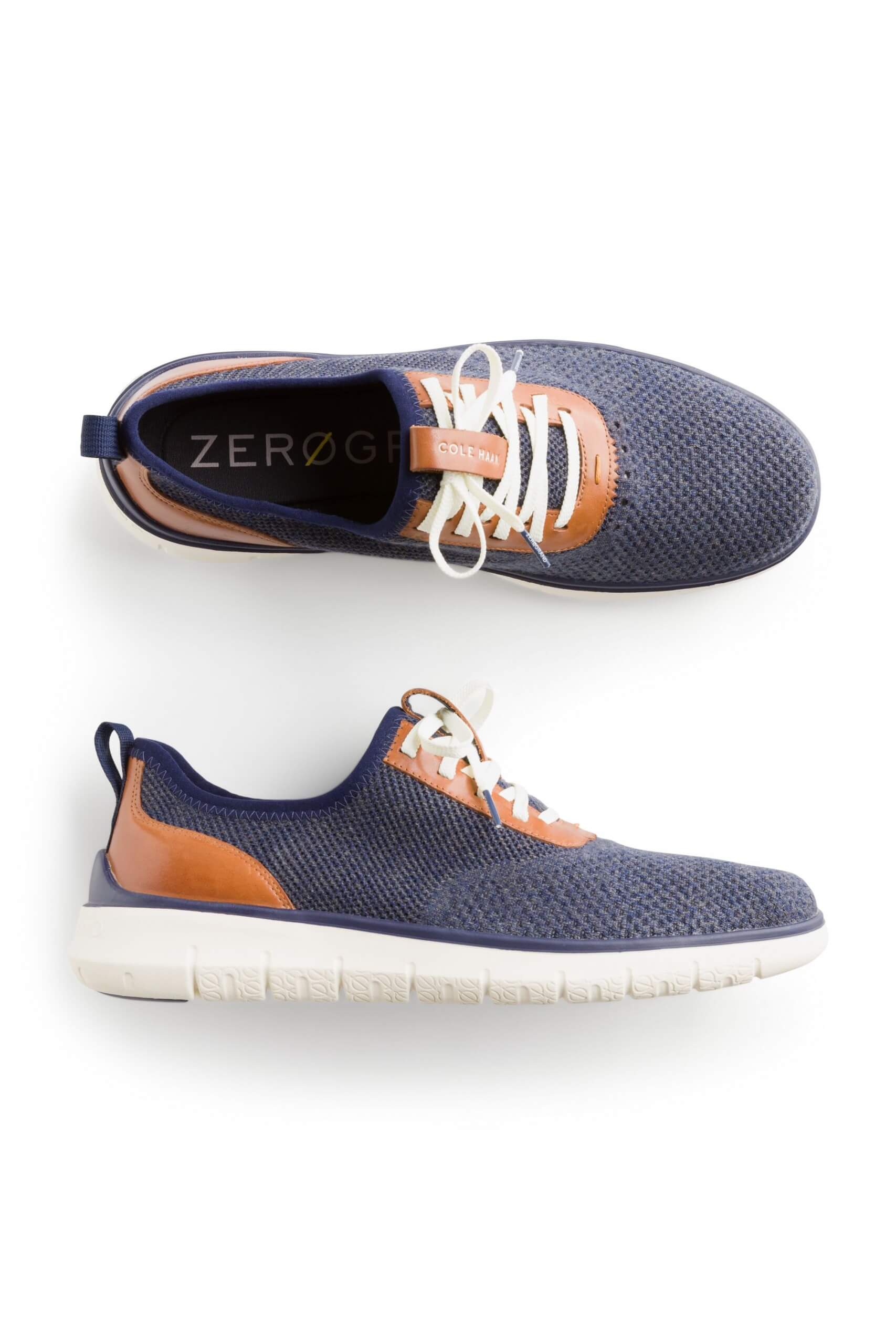 Stitch Fix men’s navy and brown knit lace-up sneakers.
