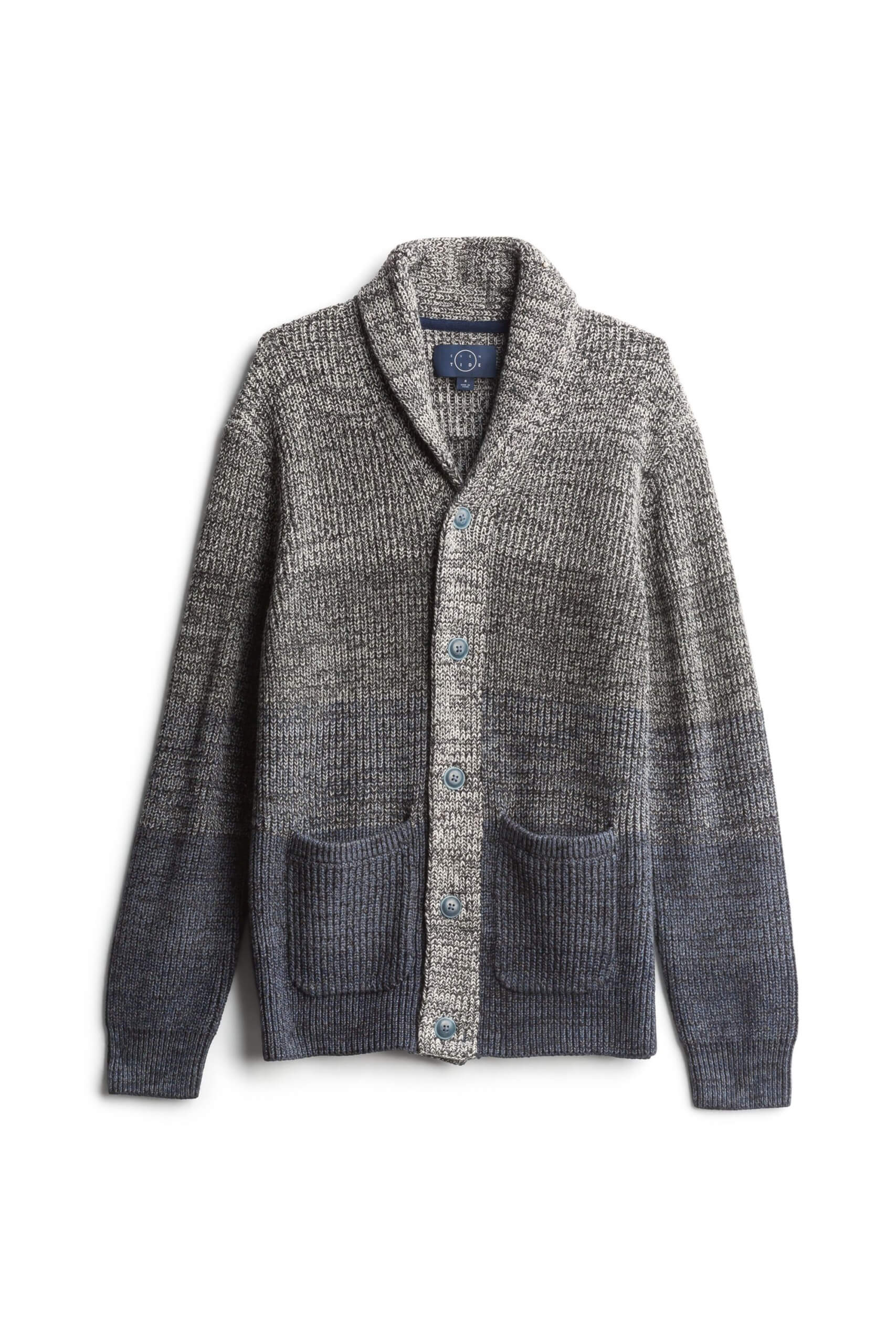 Stitch Fix Men’s grey ombre cardigan with buttons and shawl collar.