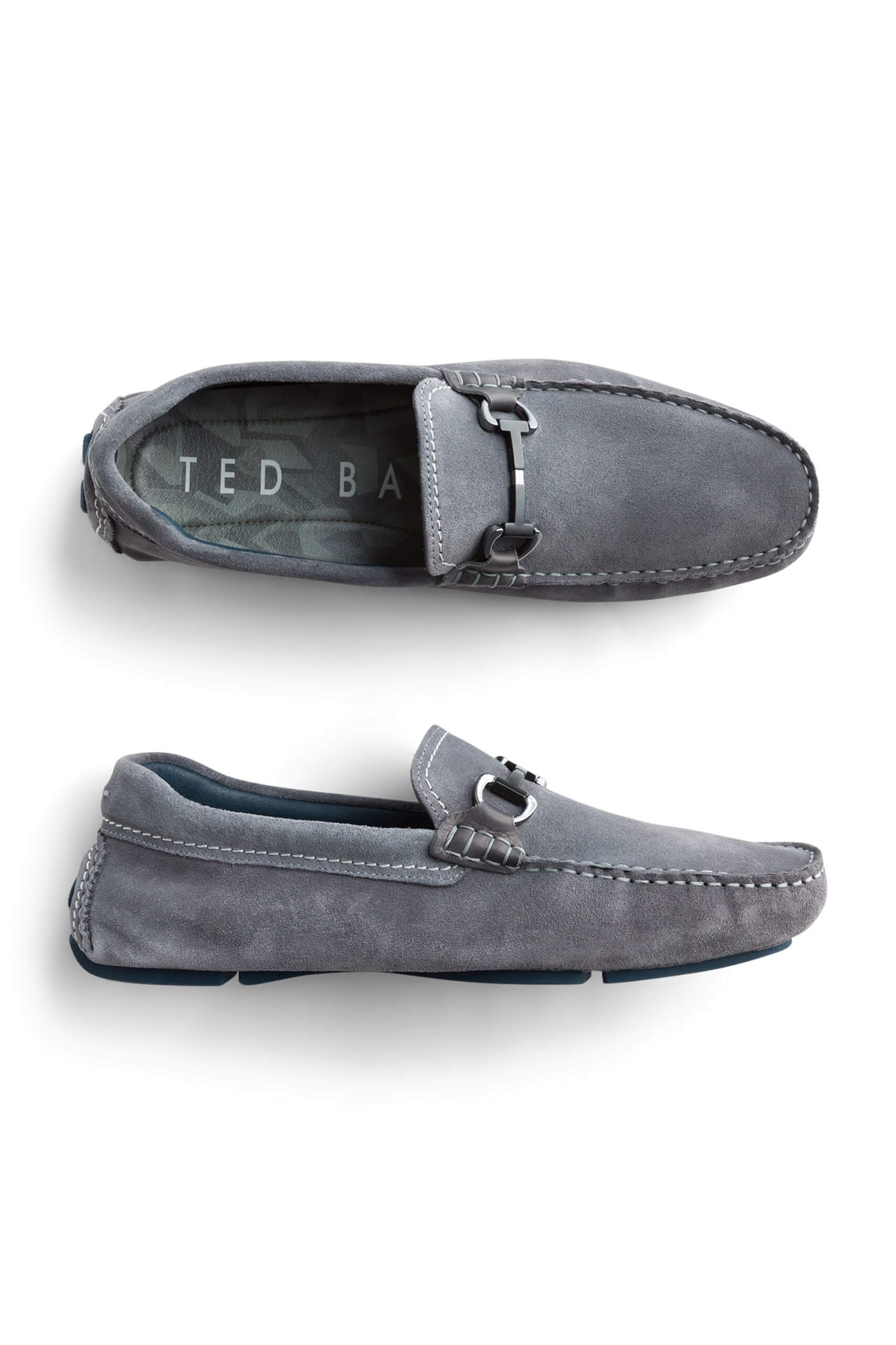 Stitch Fix men’s gray loafers with silver detailing.