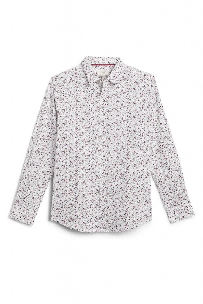 Stitch Fix men’s white and pink floral print button-down shirt.
