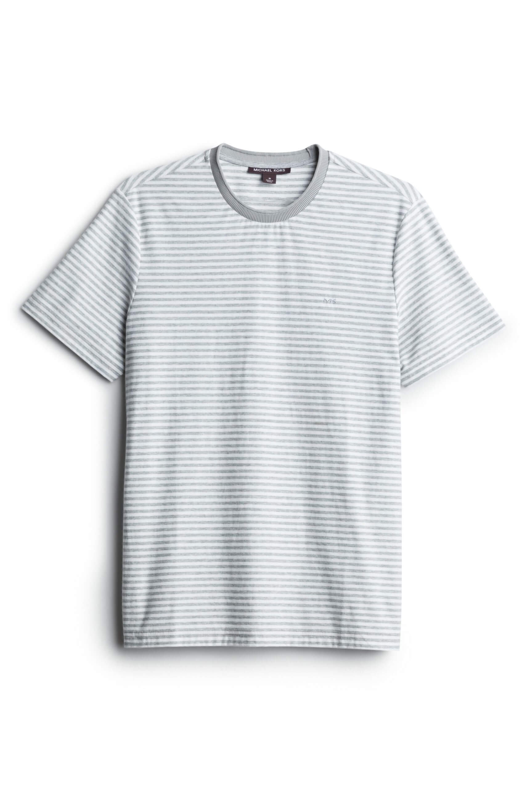 Stitch Fix men’s grey and white microstripe crew neck T-shirt.