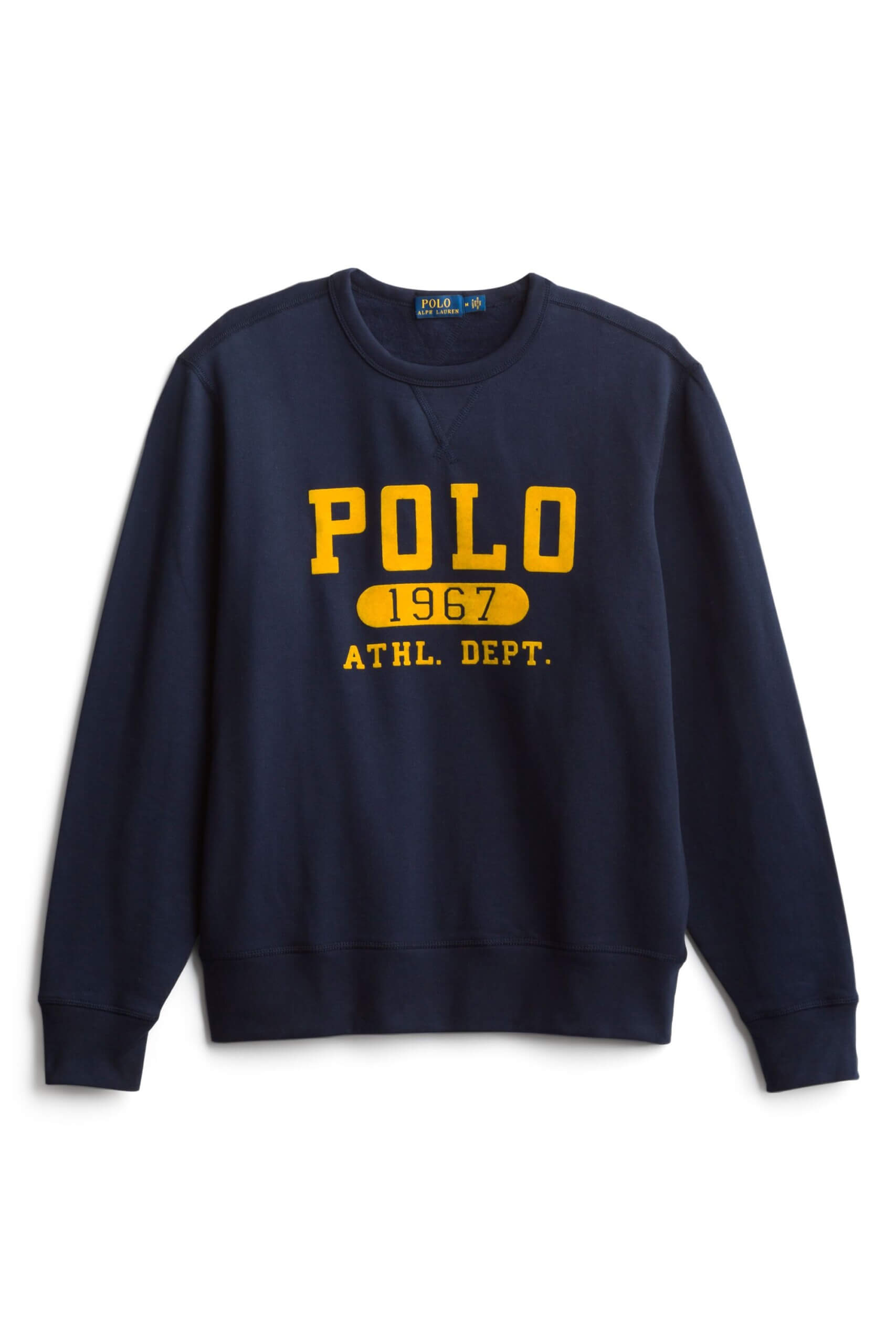 Stitch Fix men’s navy sweatshirt with “Polo 1967 Athl. Dept.” in gold on the chest.
