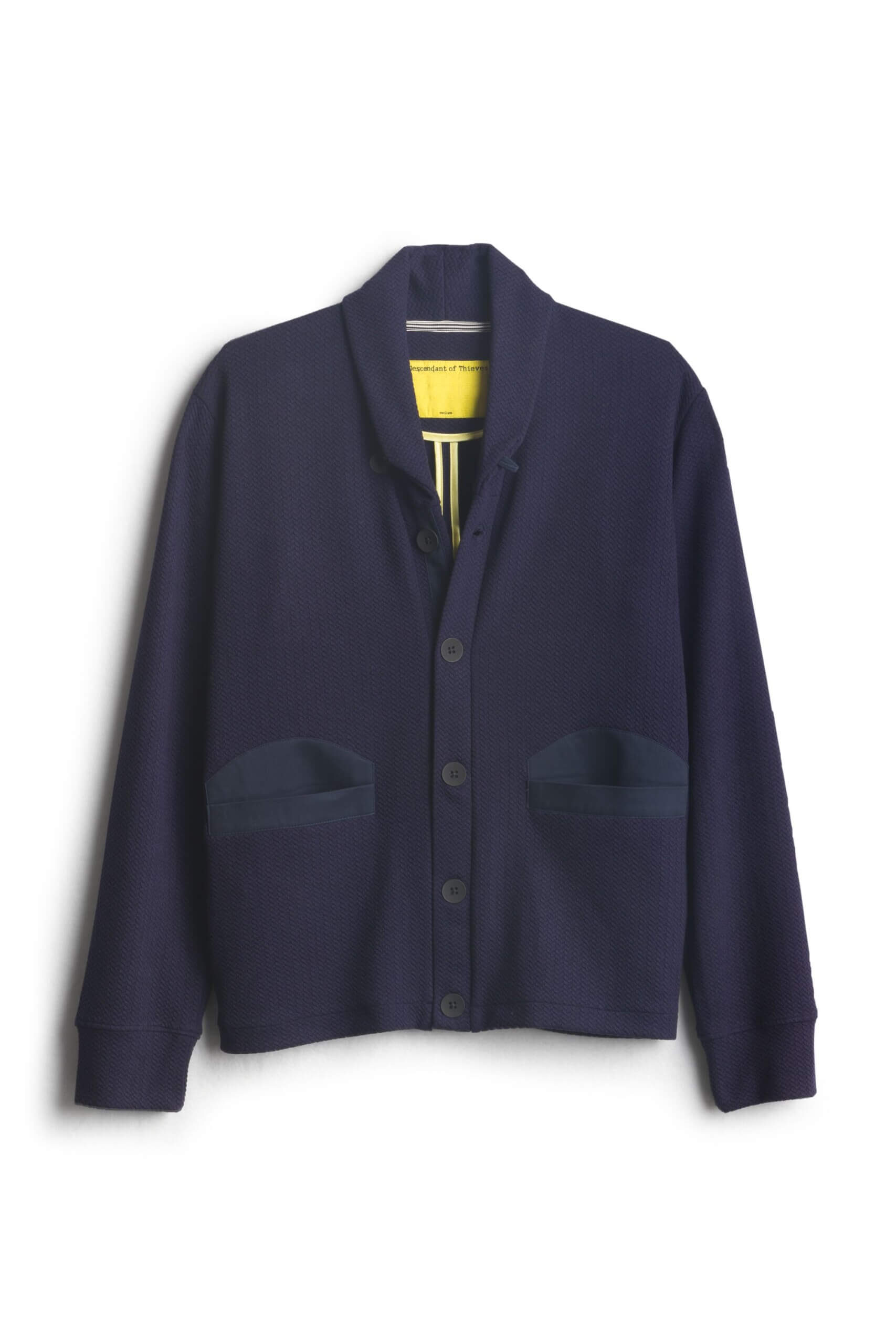 Stitch Fix men’s navy cardigan with front pocket and button placket.