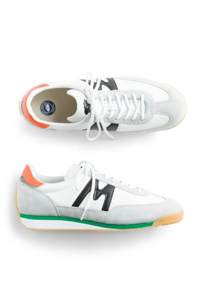 Stitch Fix men’s grey, white, black, green, orange and yellow sneakers.