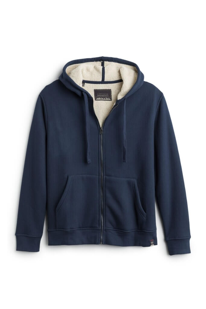 Stitch Fix men’s navy zip-up hoodie with sherpa lining.
