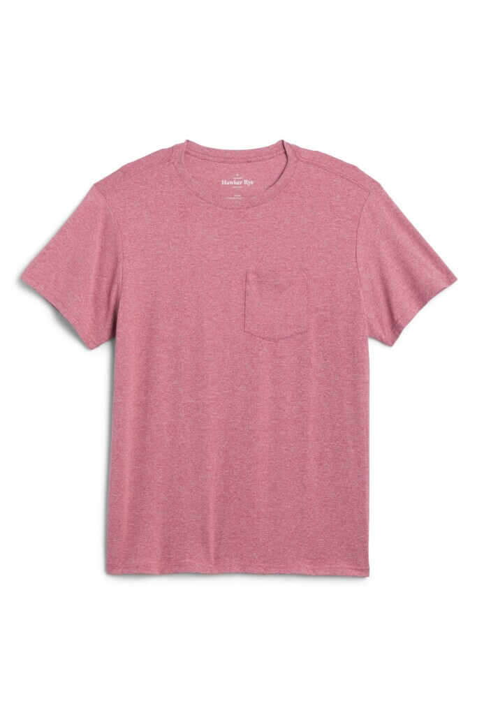 Stitch Fix men’s heathered pink T-shirt with front pocket.