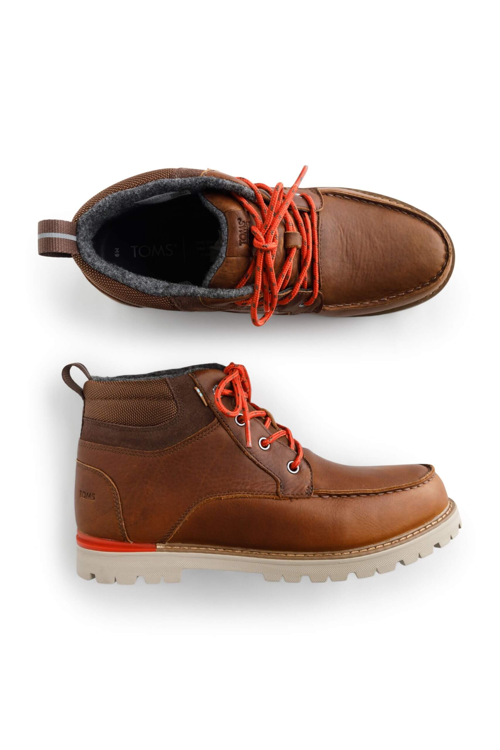 Stitch Fix men’s brown leather hiking boots with red laces.