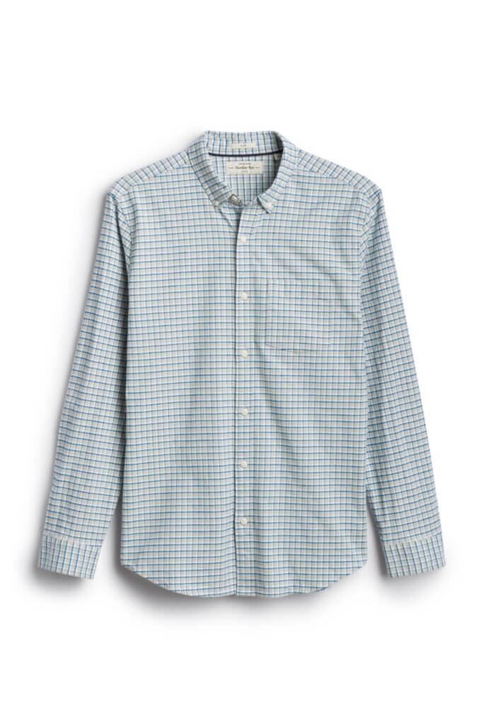 Stitch Fix men’s green and grey long-sleeve button-down checkered shirt.
