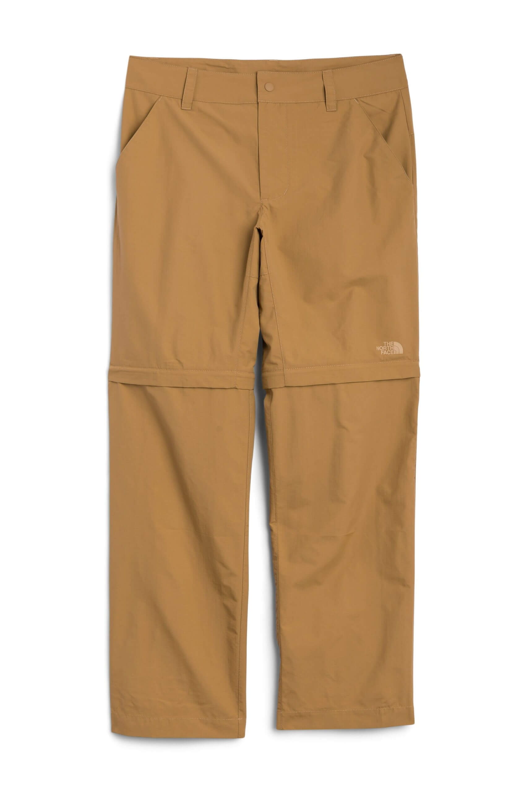 Stitch Fix men’s brown convertible hiking pants with zip-off pant leg at knee.