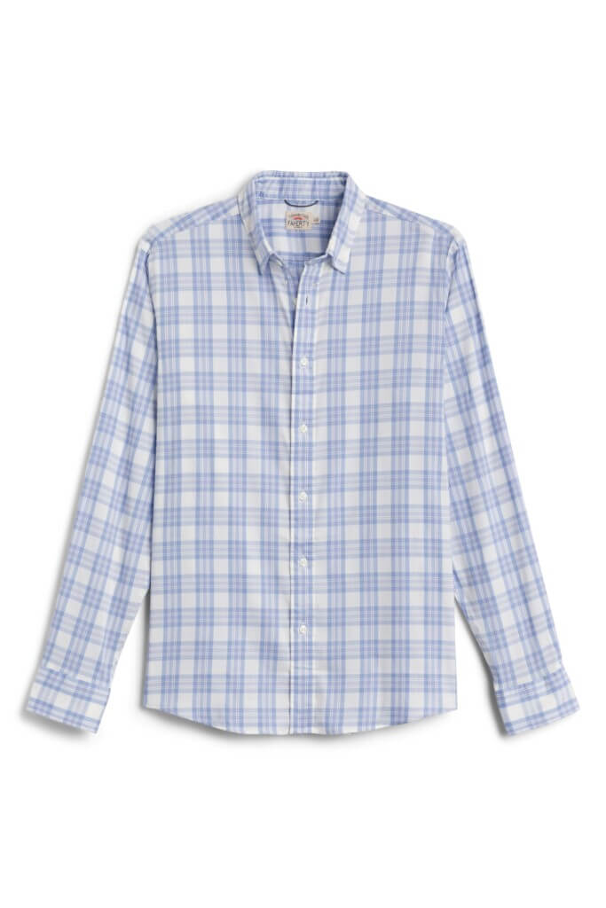 Stitch Fix men’s blue and white checkered long-sleeve button-down shirt.