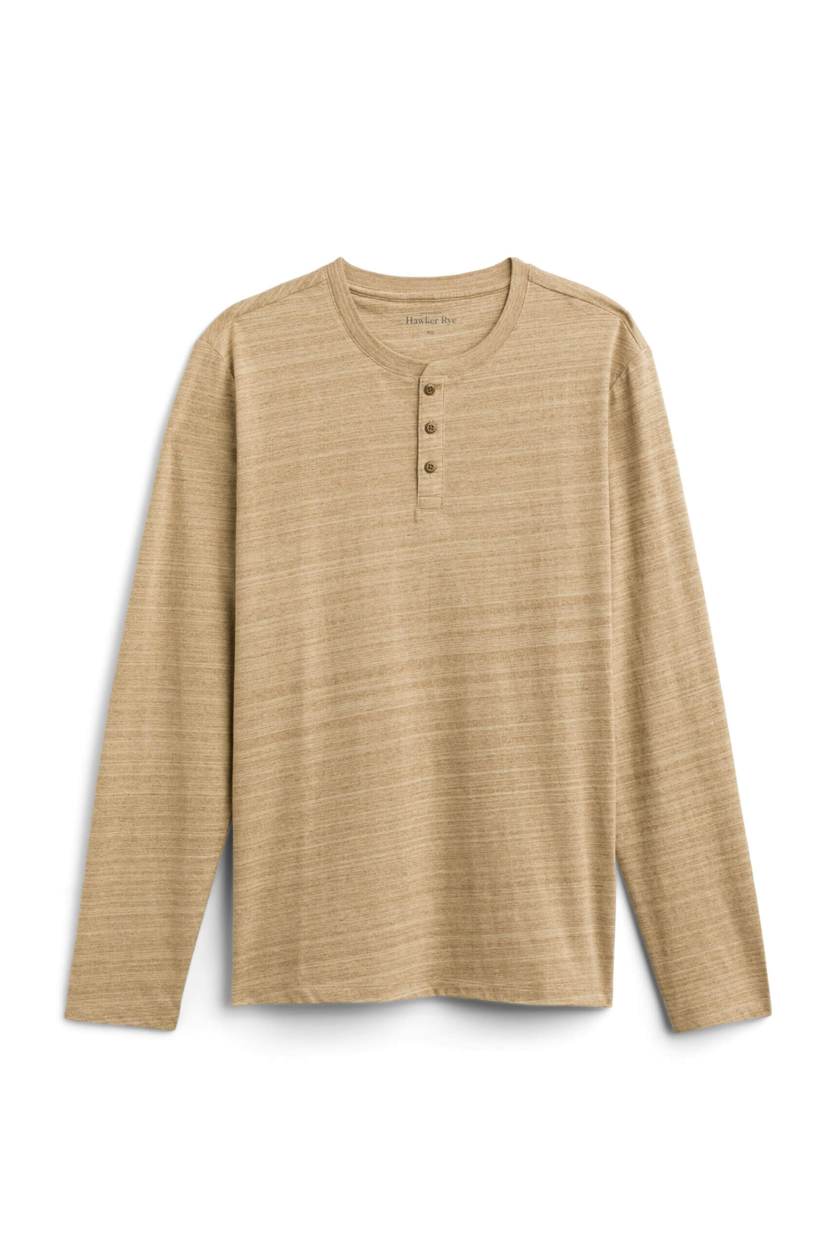 Stitch Fix men’s beige three-button long-sleeve henley.