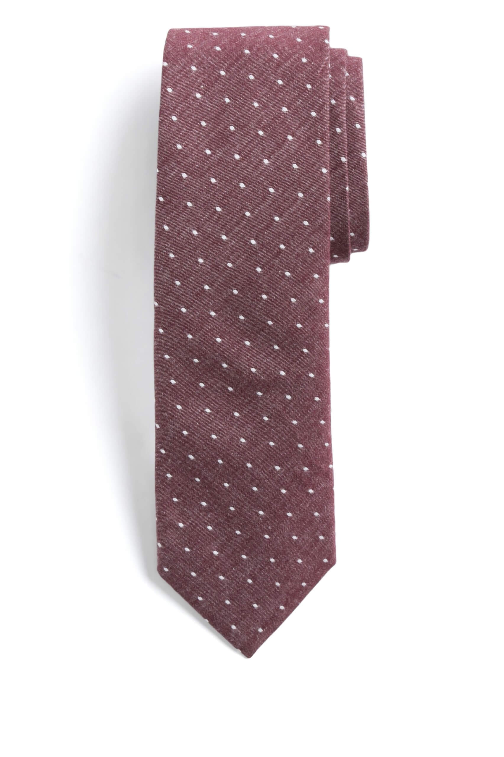 Stitch Fix men’s burgundy with white polka dot necktie wound up.
