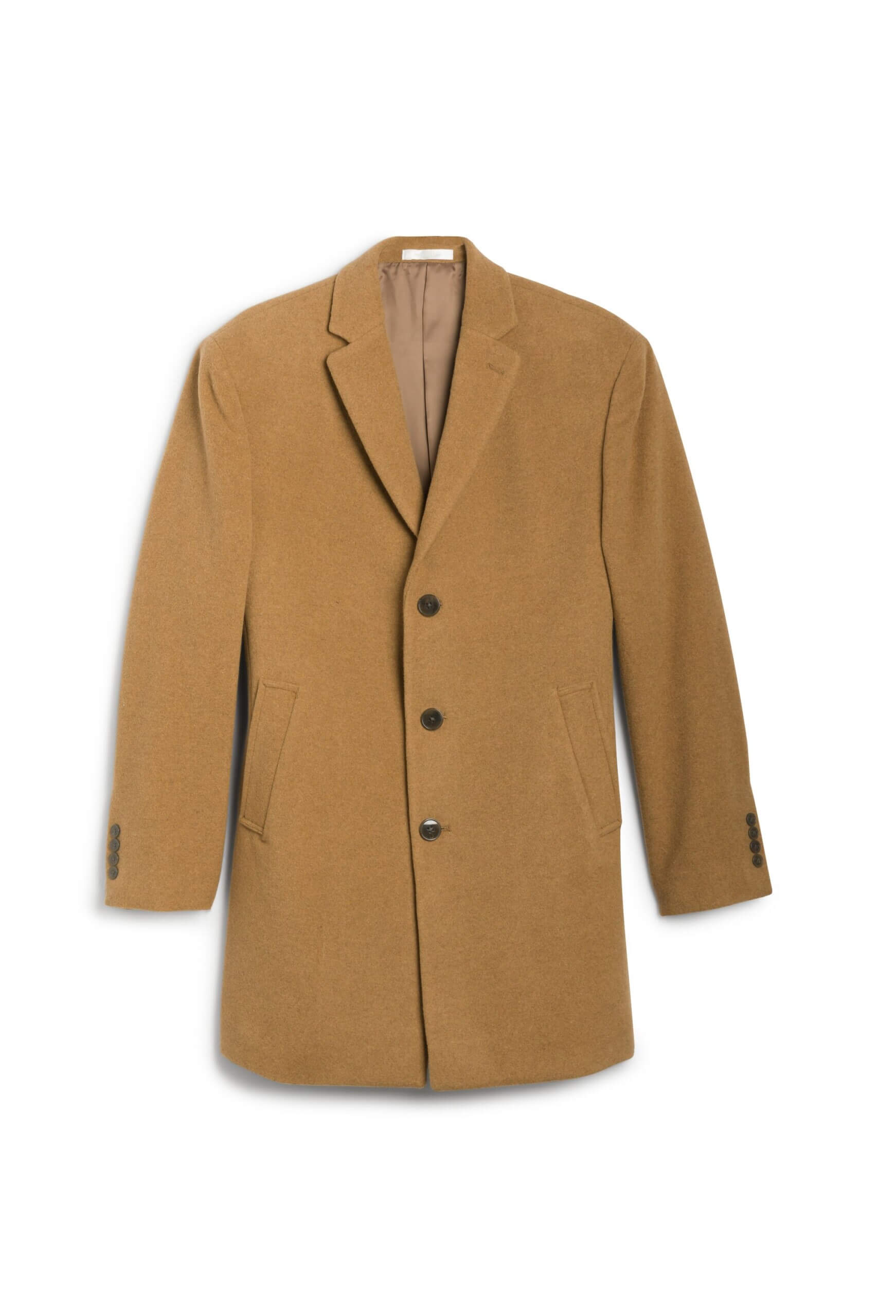 Stitch Fix men’s camel hair three-button overcoat.
