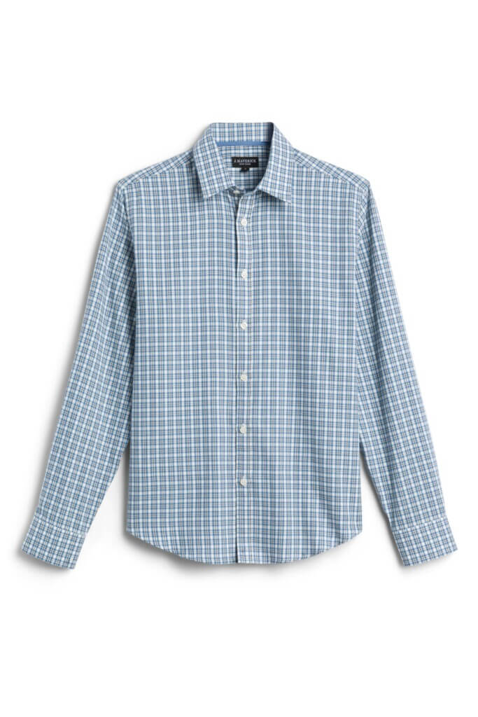 Stitch Fix men’s blue plaid button-up dress shirt.