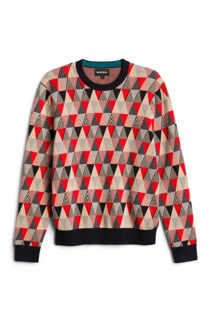 Stitch Fix men’s black, red, brown and beige geometric print sweater.