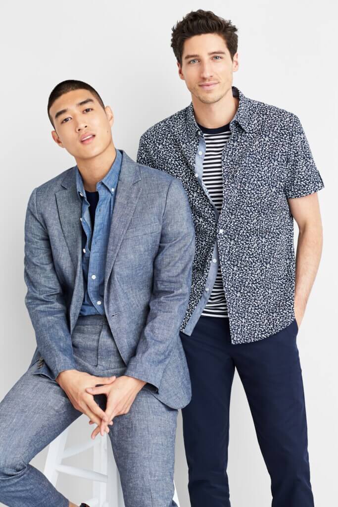 Two Stitch Fix male models wearing men’s spring wedding attire.