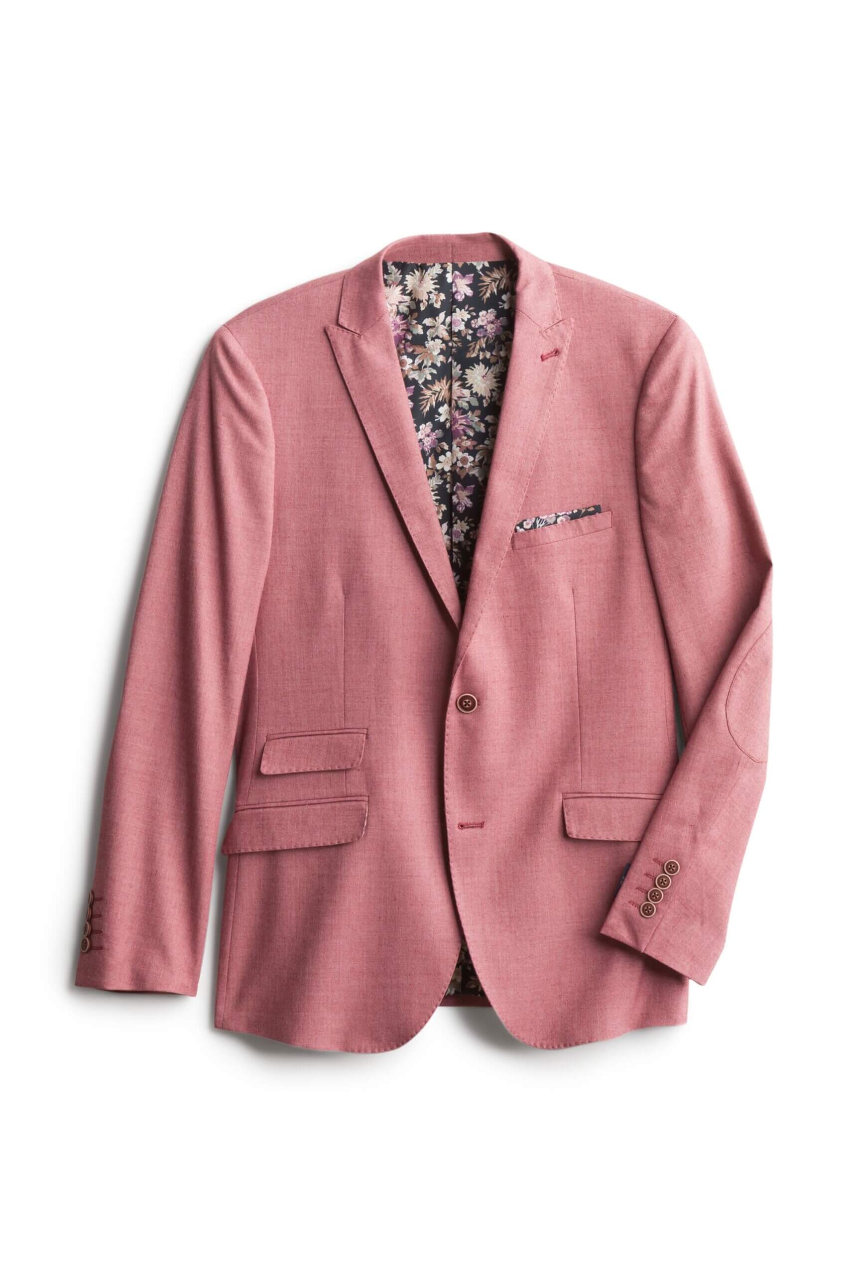 Stitch Fix men's dark pink blazer with floral lining.