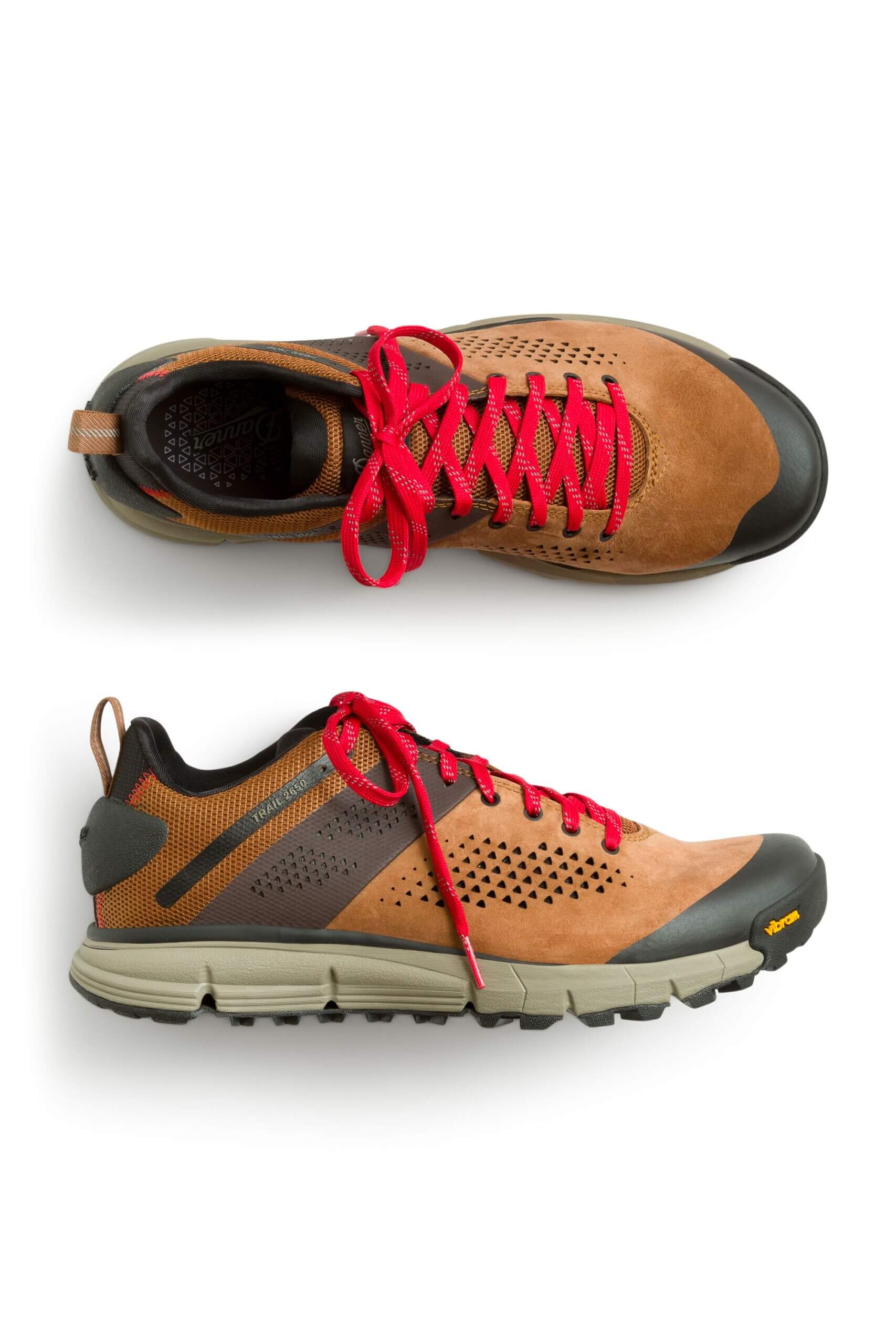 Stitch Fix men’s brown suede hiking boots with black accents and red laces.