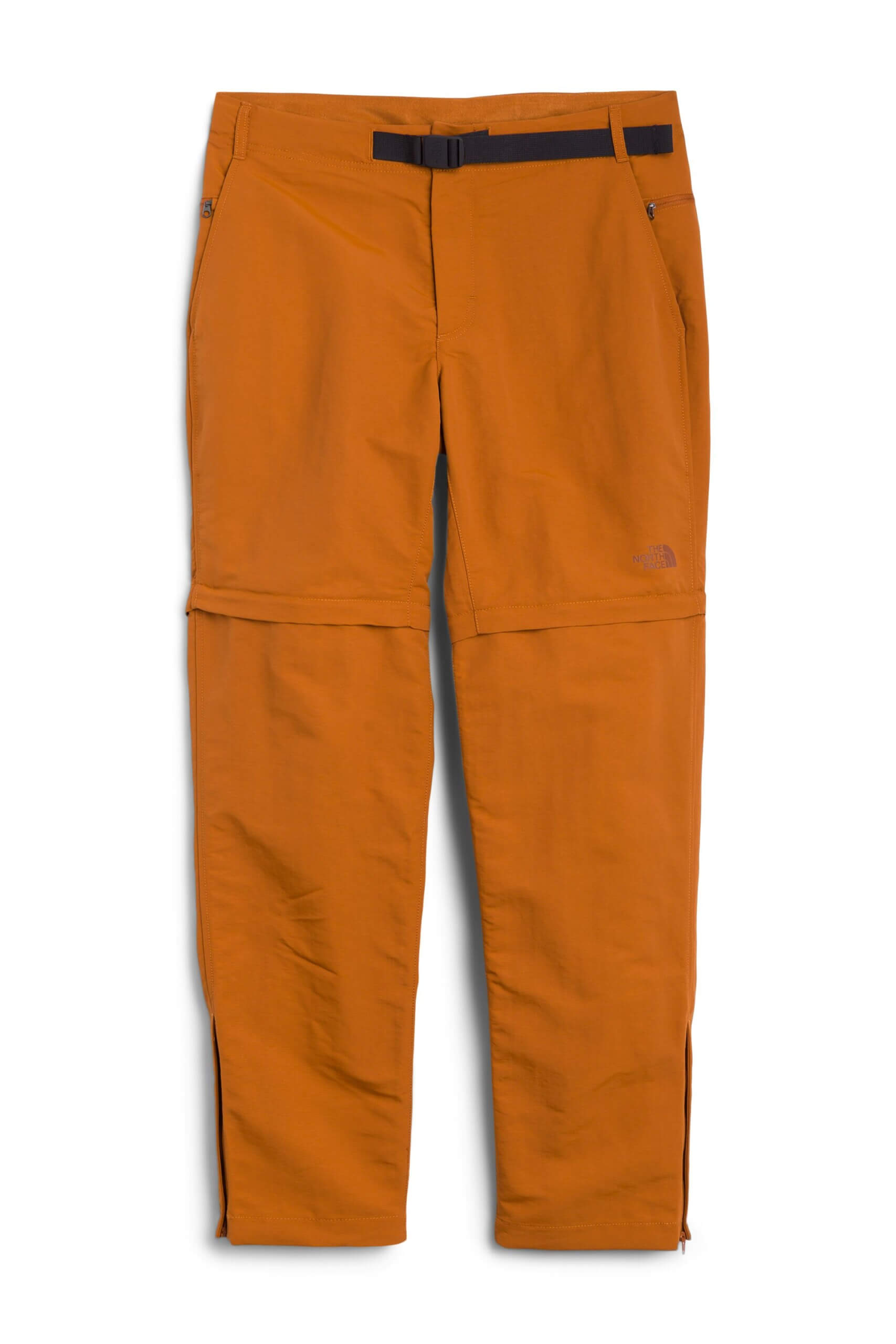 Stitch Fix men’s burnt orange zip-away hiking pants with black nylon belt.