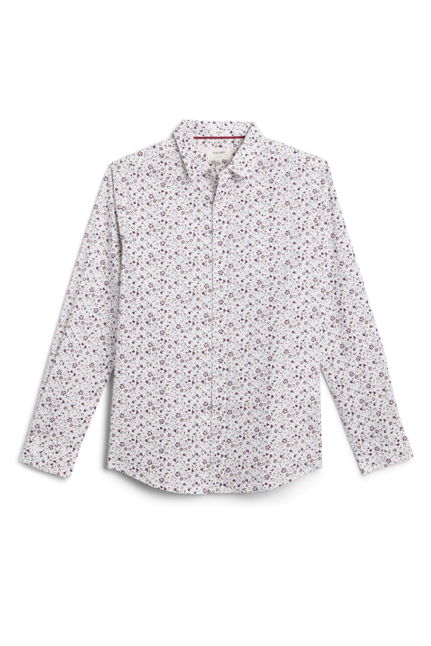 Stitch Fix Men's white and red floral print button-down shirt.