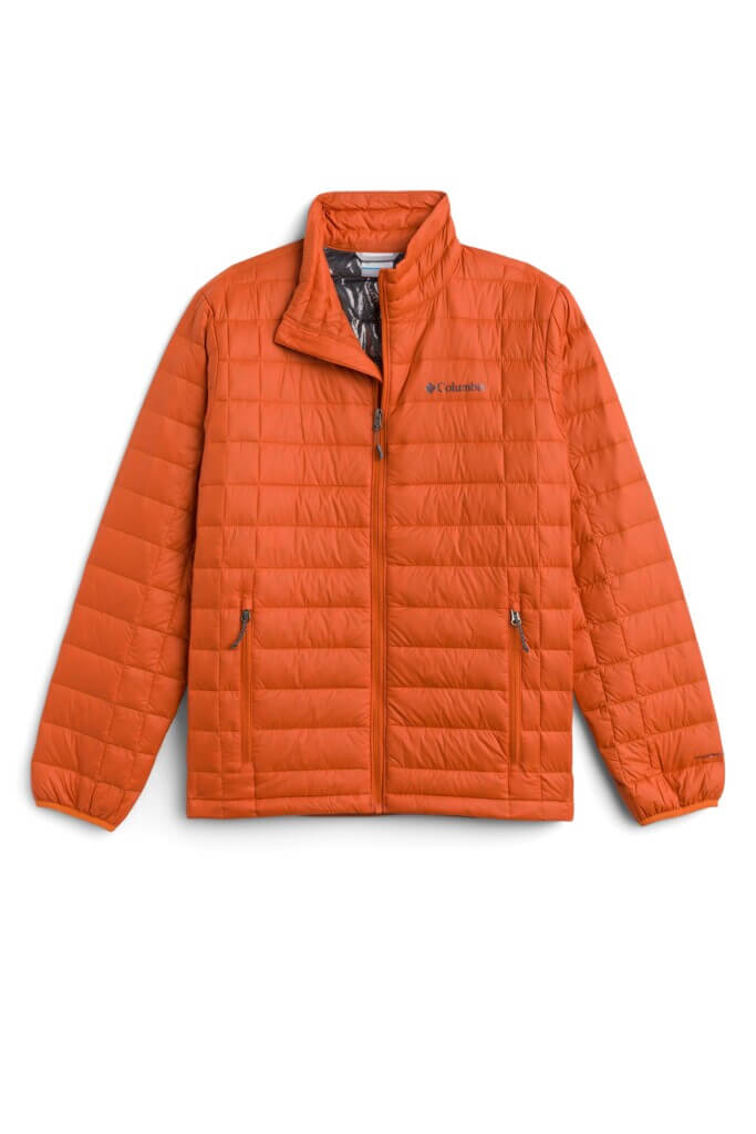 Stitch Fix men’s safety orange zip-up puffer gorpcore jacket.