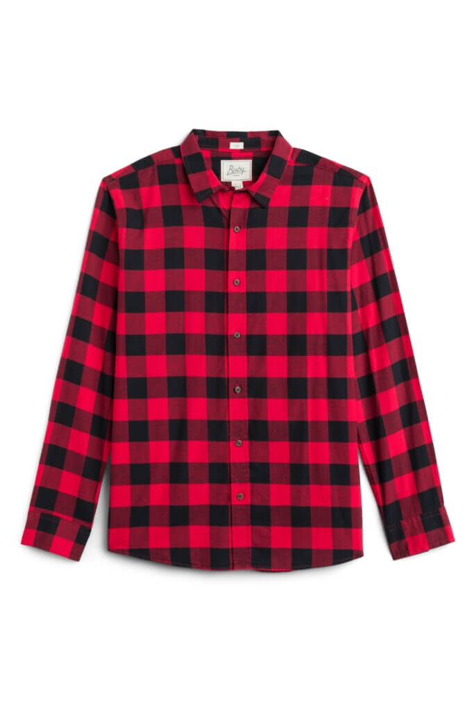 Stitch Fix Men's red and black plaid, flannel, button-down shirt.