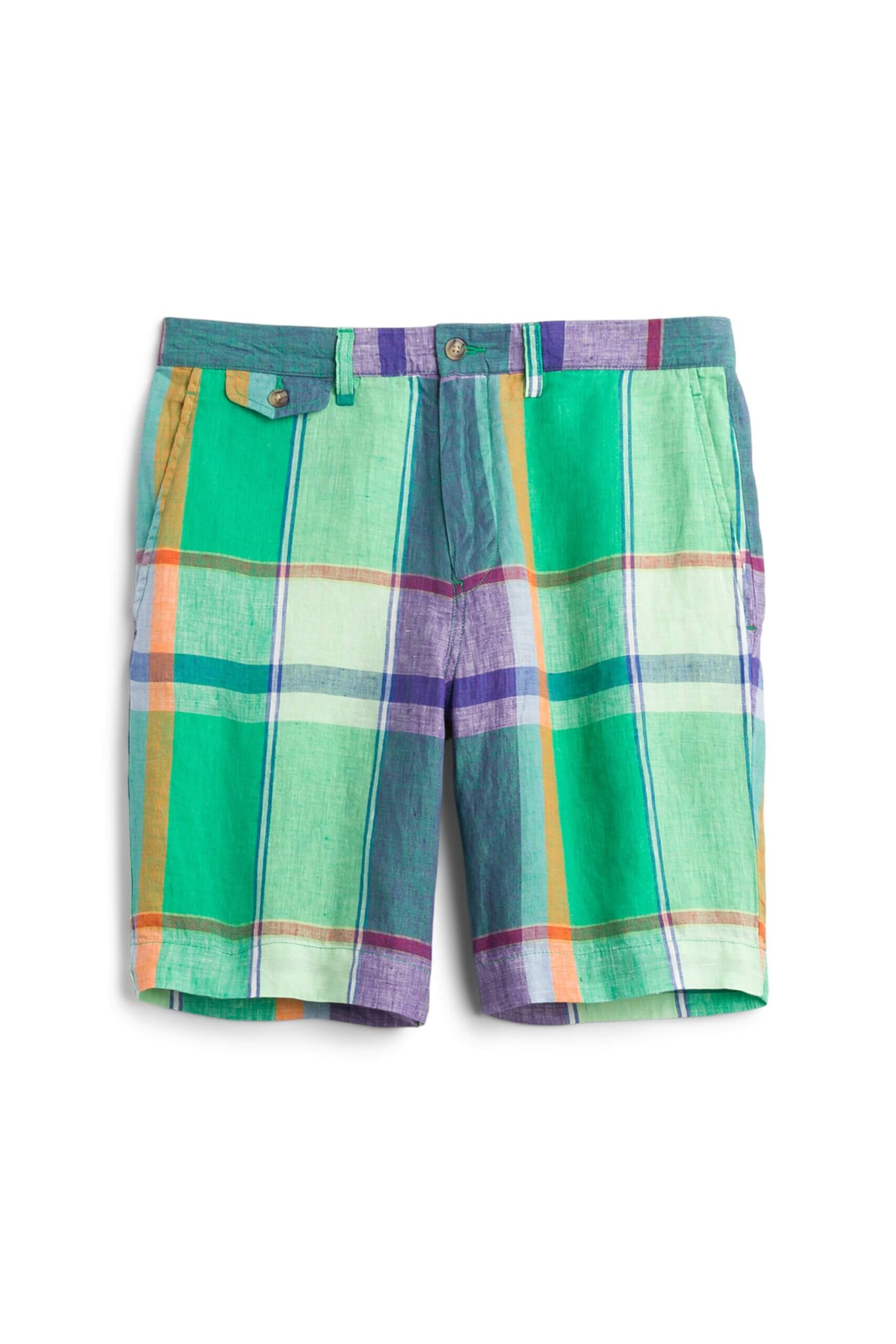 Stitch Fix men’s green, purple and orange plaid shorts.
