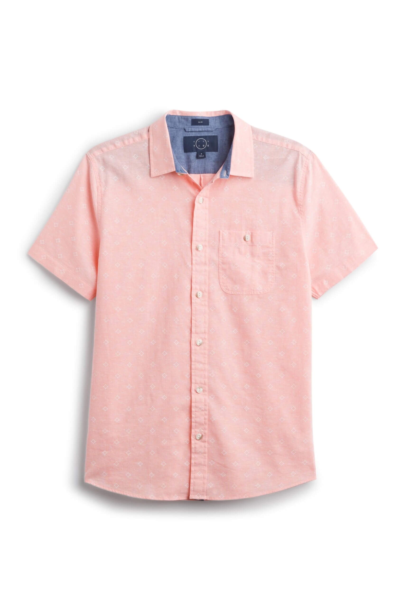 Stitch Fix men's coral linen short-sleeve button-down shirt.