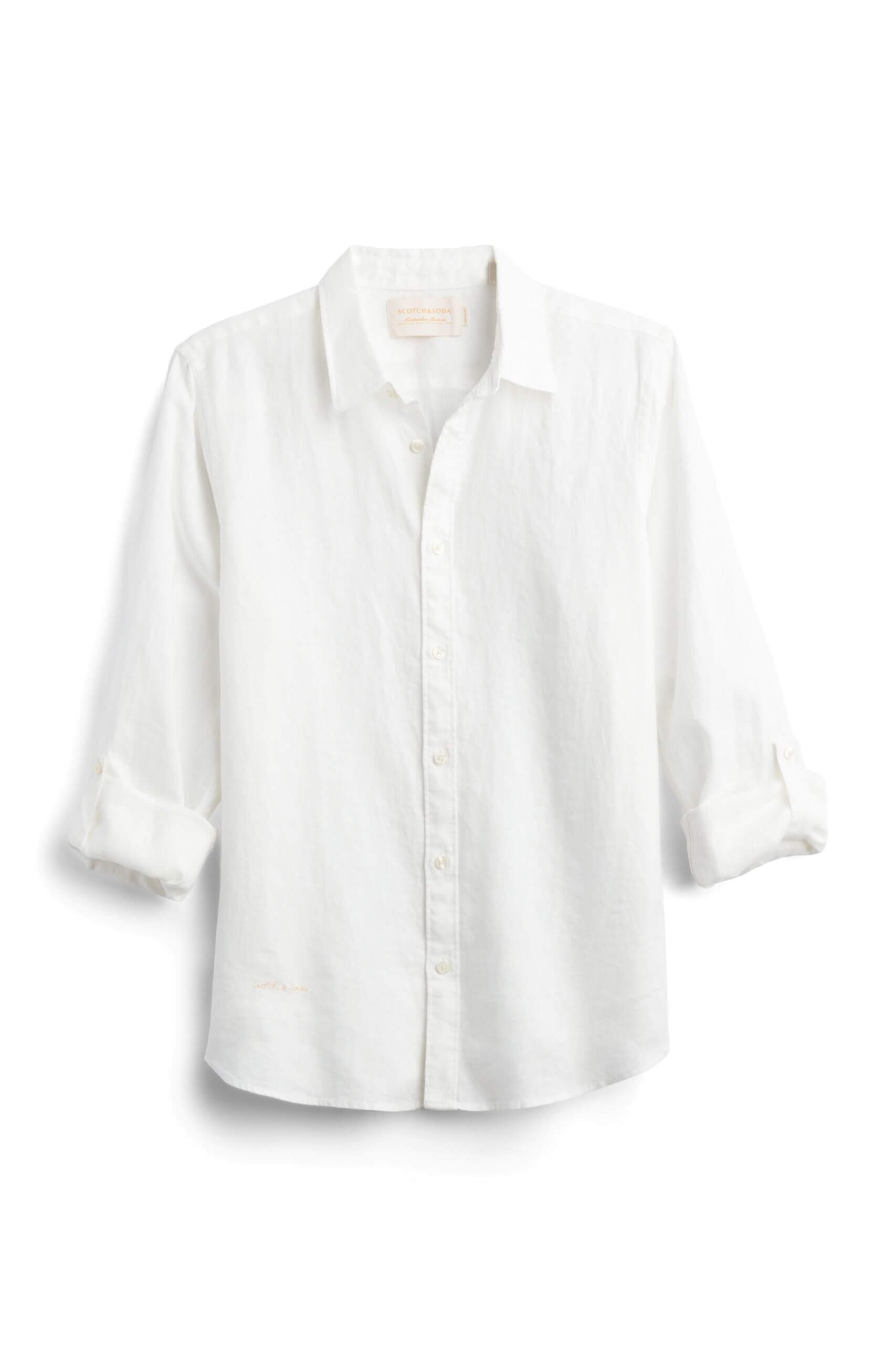 Stitch Fix men’s white button-down shirt with roll-tab sleeves.