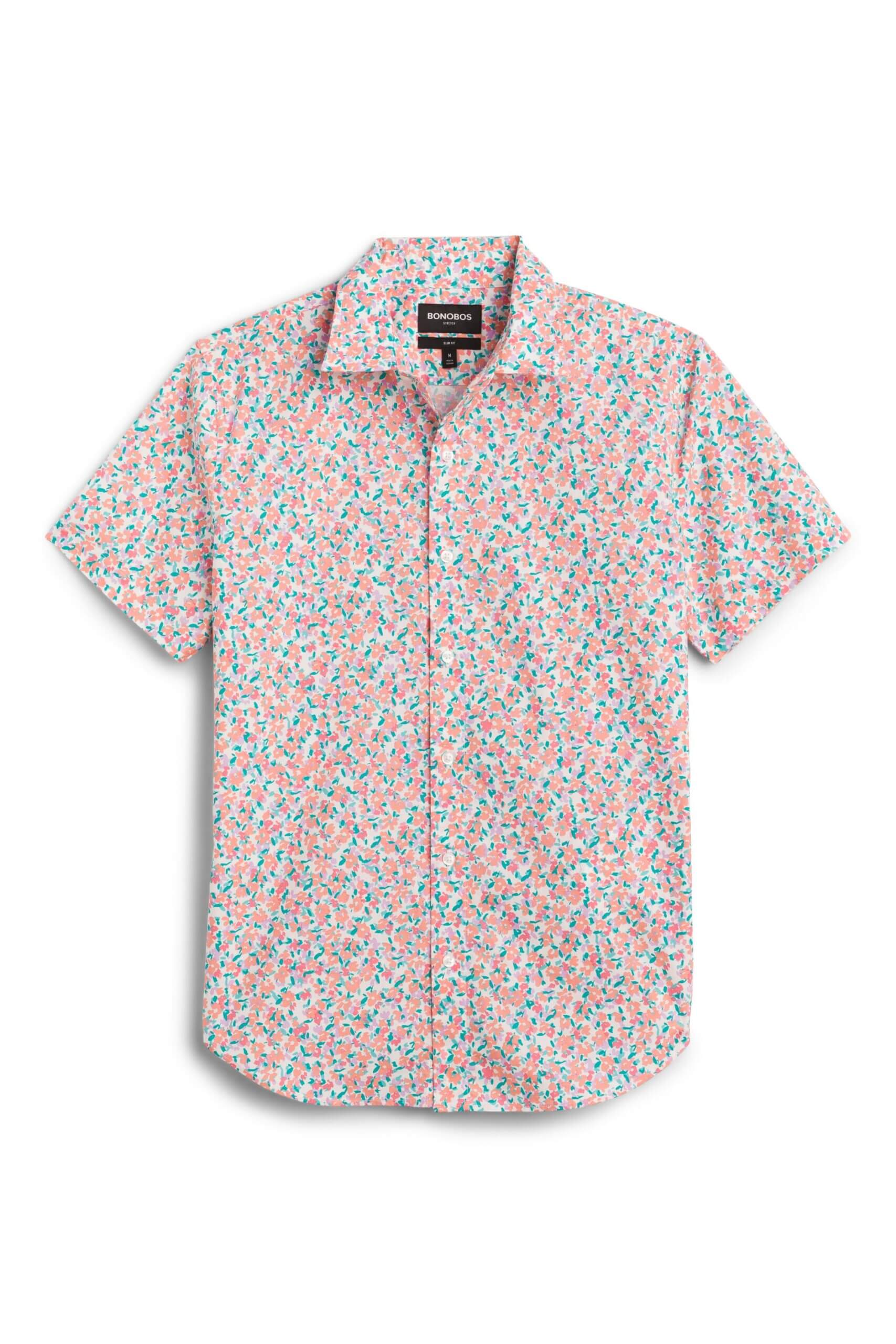 Stitch Fix men’s multi-colored floral print short-sleeve button-down shirt.