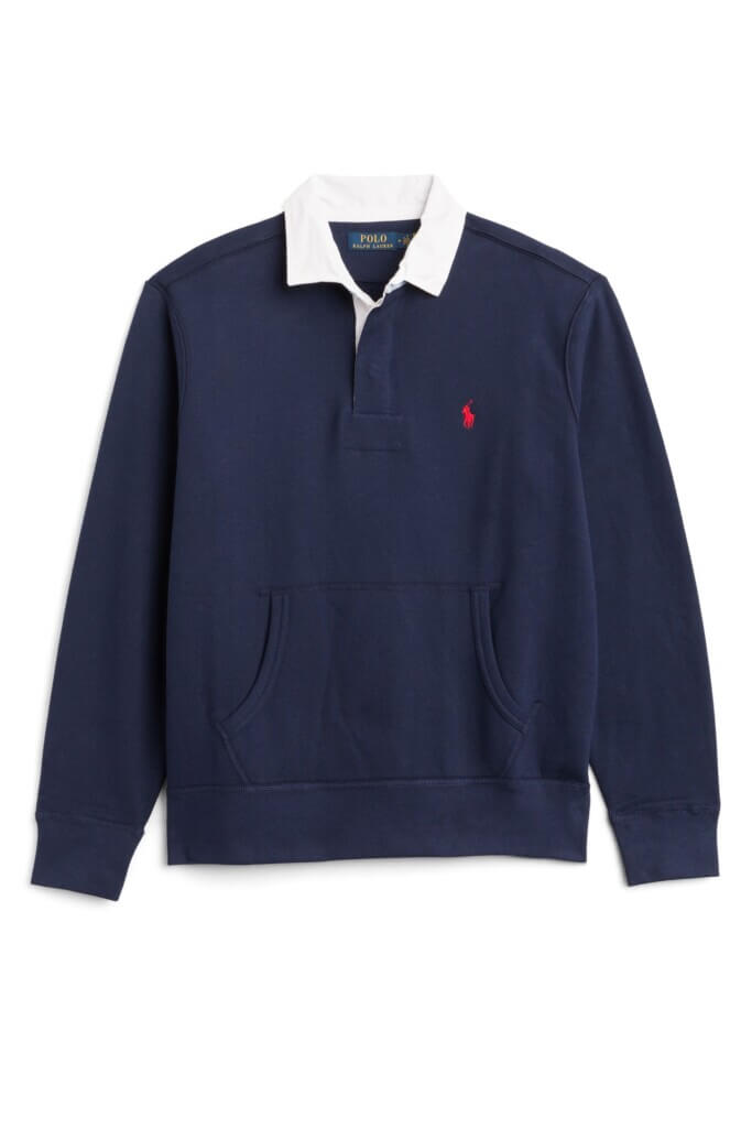 Stitch Fix men’s navy with white collar rugby long sleeve shirt.