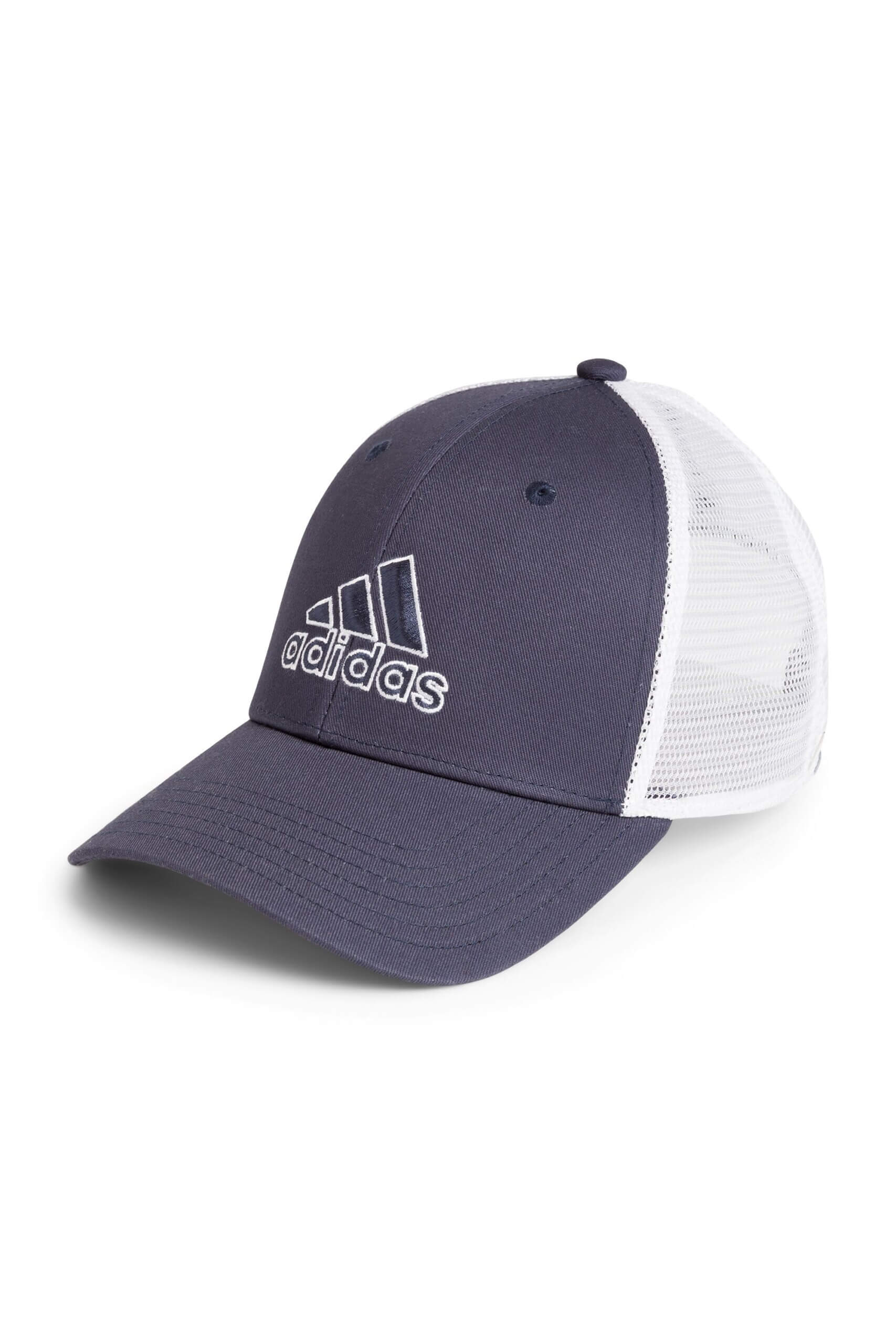 Stitch Fix men’s navy and white snapback hat with white embroidered brand logo.