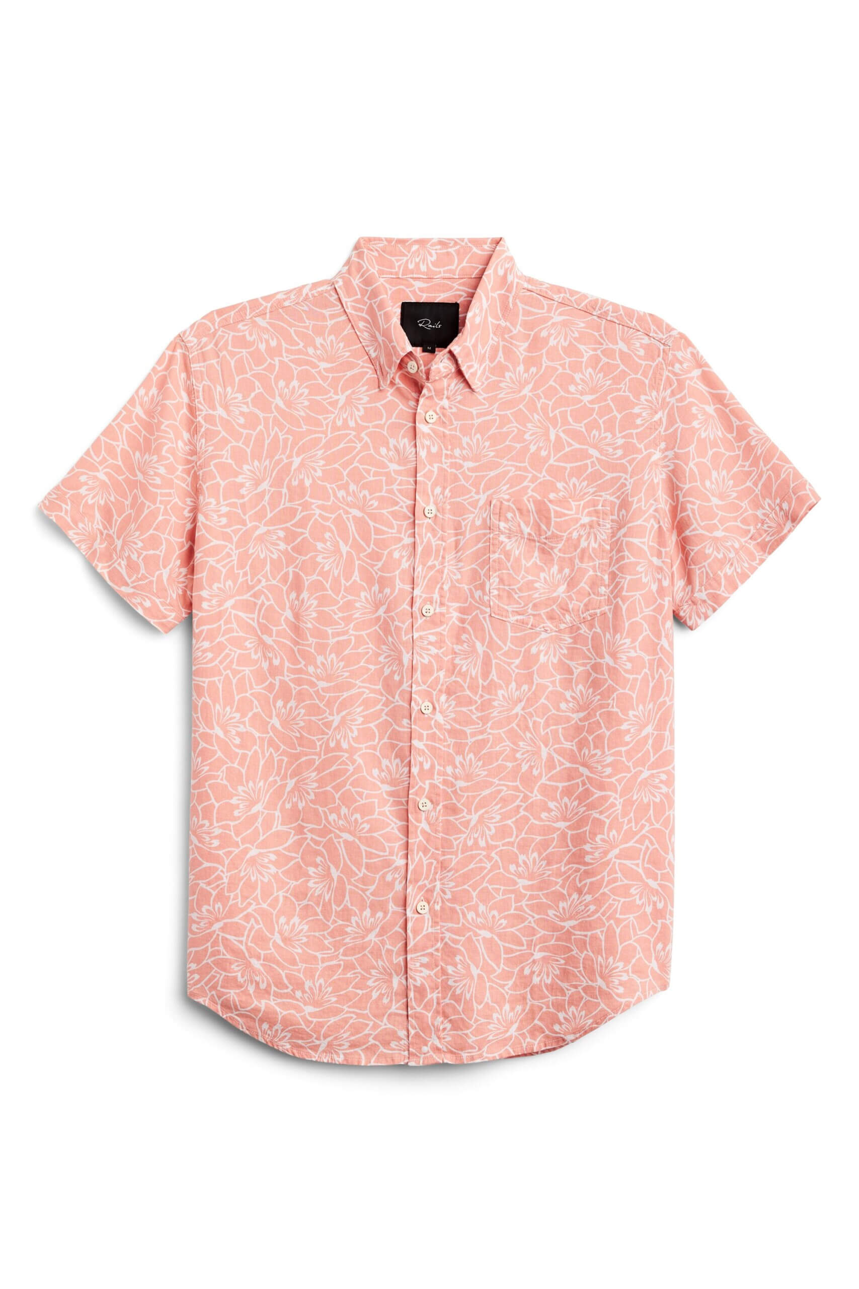 Stitch Fix men’s pink and white floral print short-sleeved button-down shirt.
