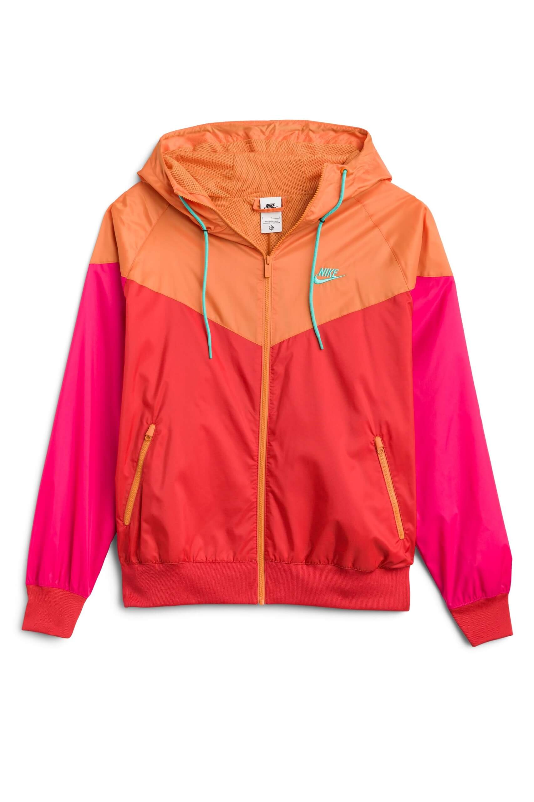 Stitch Fix men’s neon orange and pink zip-up windbreaker hoodie.
