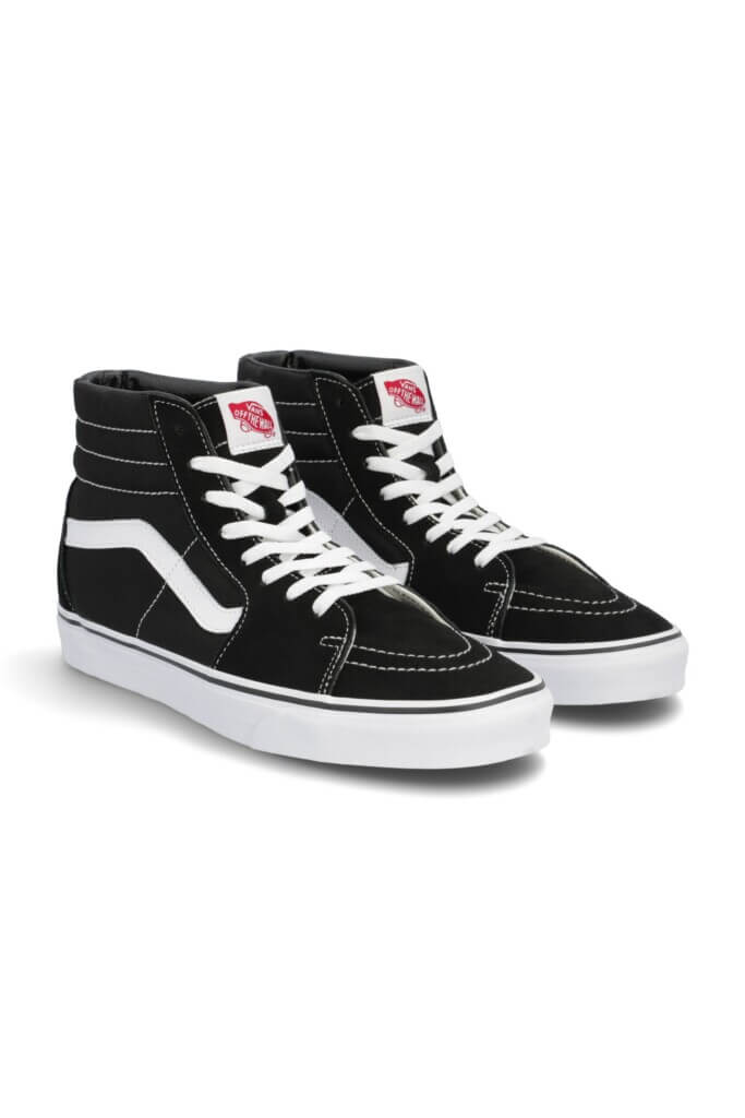 Stitch Fix men’s black high-top sneakers with white laces and white side stripe.