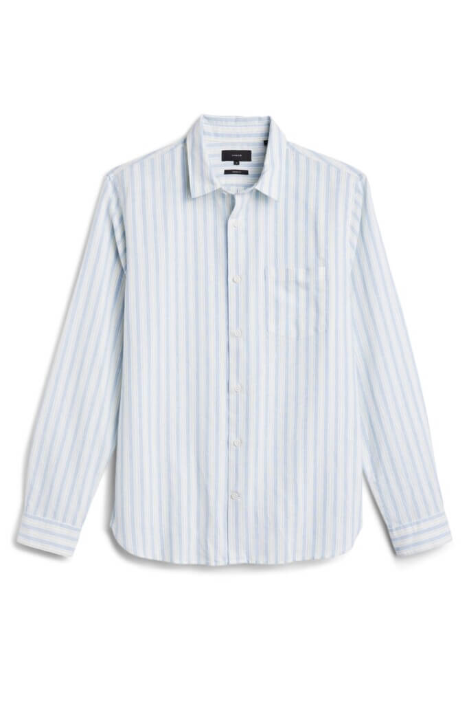 Stitch Fix men’s blue and white striped long-sleeved button-down shirt.